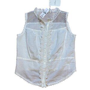 Millau Womens‎ Lace Trim Sheer Sleeveless Button-Up Top M NWT